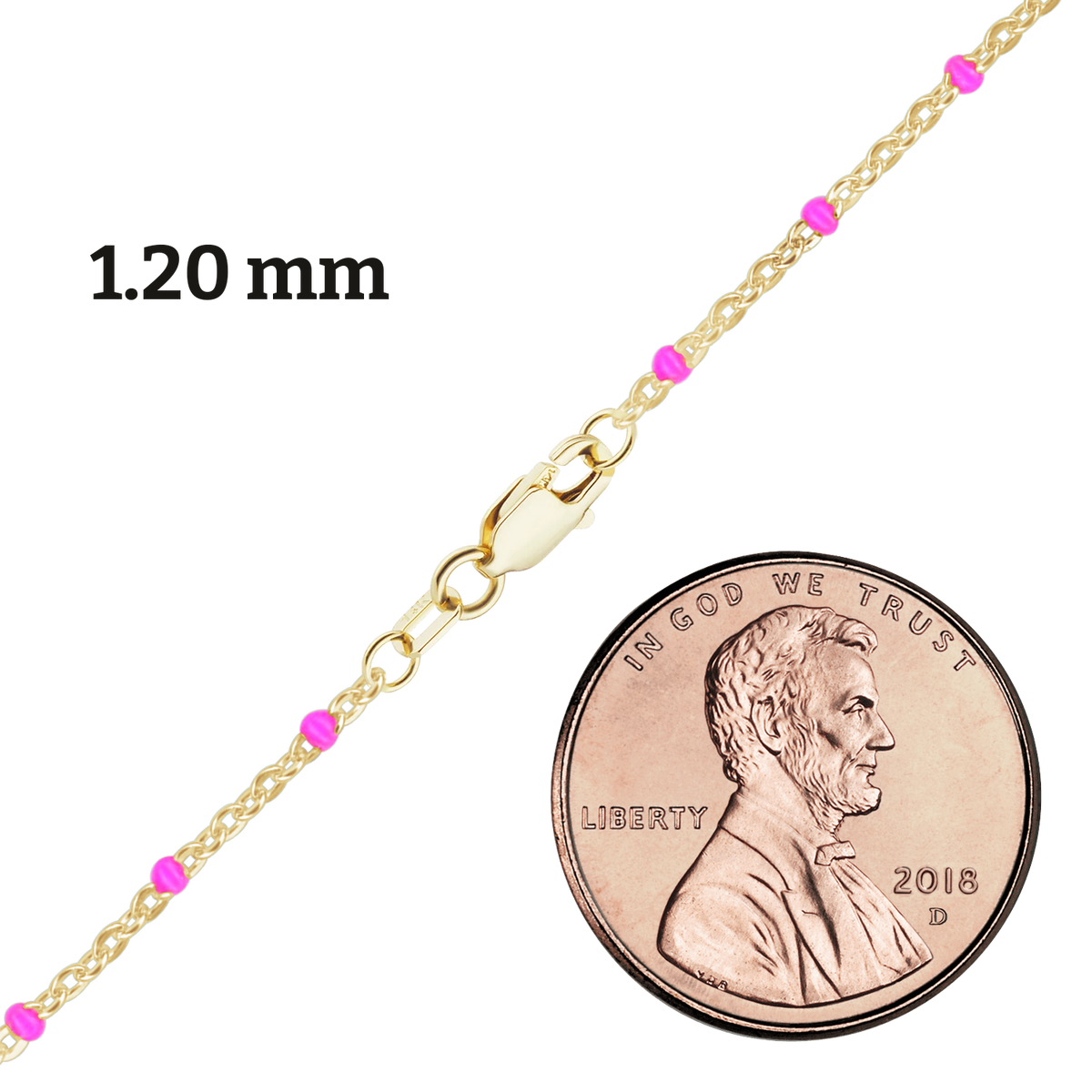 Cable Necklace with Pink Enamel Beads in 14K yellow gold
