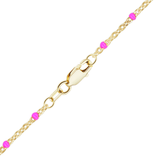 Cable Bracelet with Pink Enamel Beads in 14K yellow gold