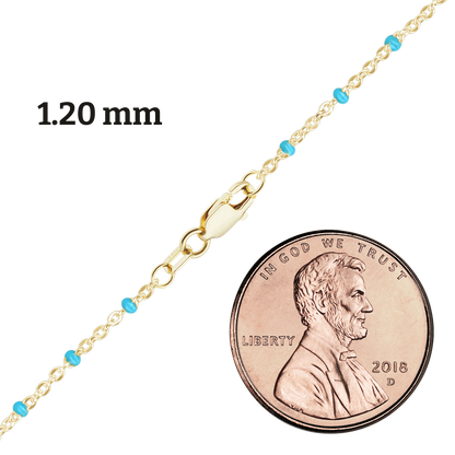 Cable Necklace with Teal Enamel Beads in 14K yellow gold