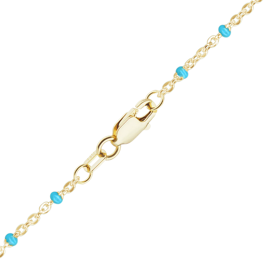 Cable Bracelet with Teal Enamel Beads in 14K yellow gold
