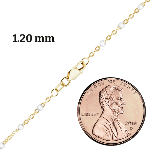 Cable Necklace with White Enamel Beads in 14K yellow gold