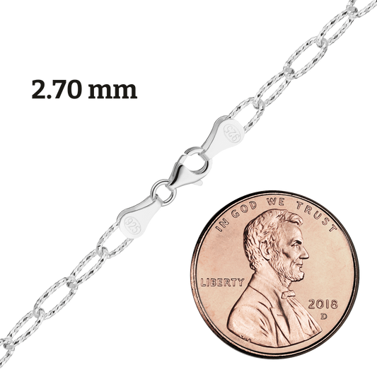 Elongated Textured Cable Necklace, Sterling Silver