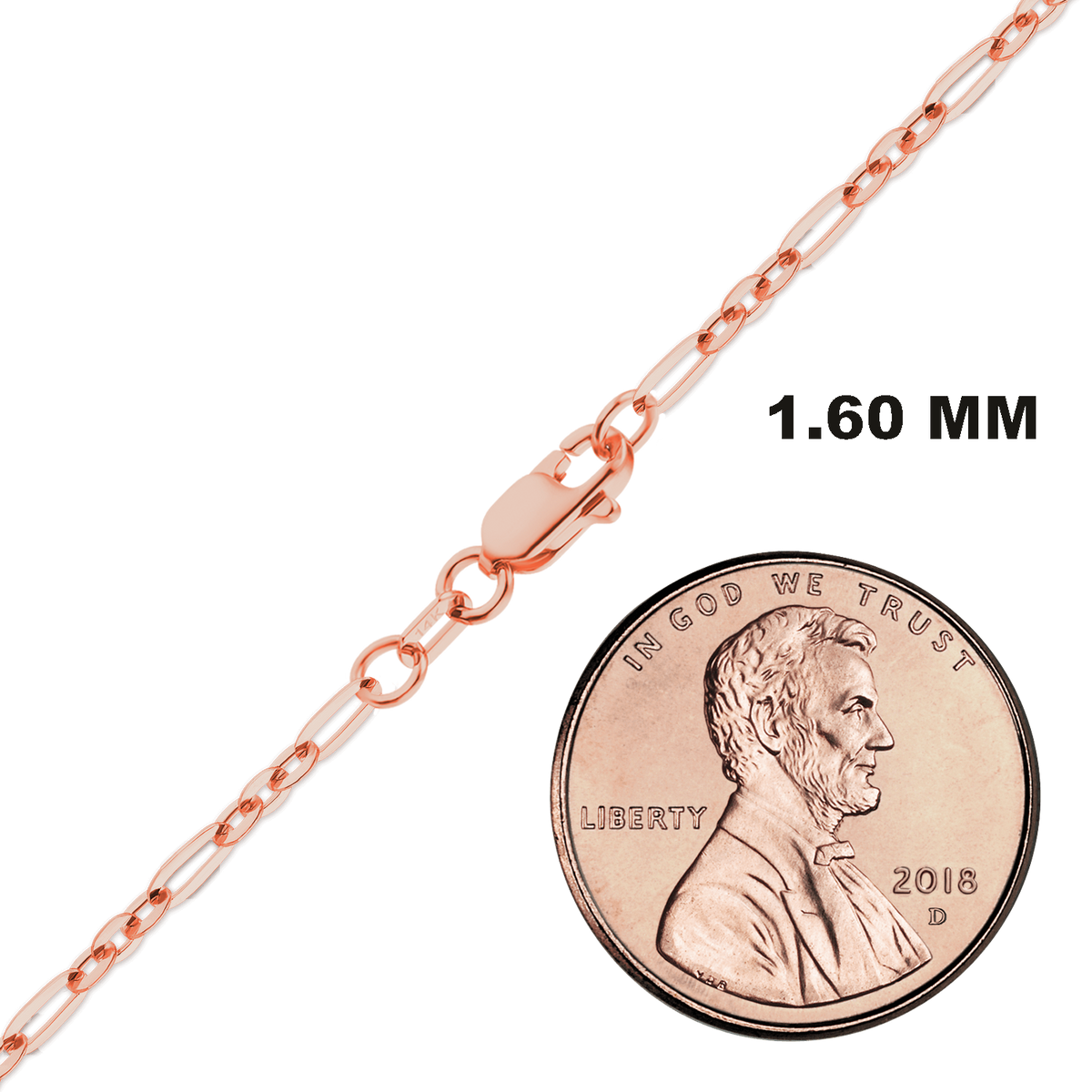 Diamond Cut Cable Figaro Bracelet in 14K Rose Gold