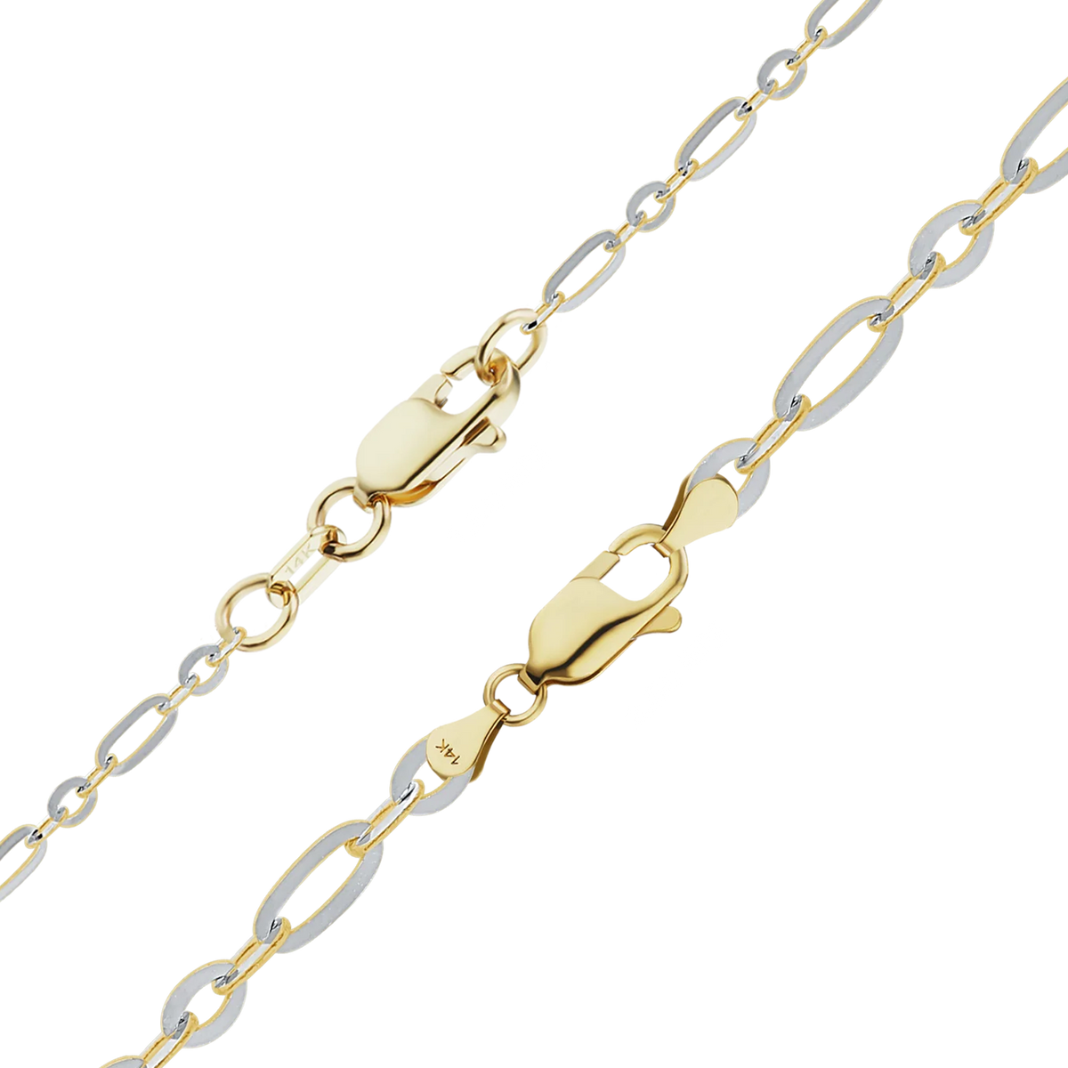 Diamond Cut Cable Figaro Bracelet in 14K Two Tone Gold