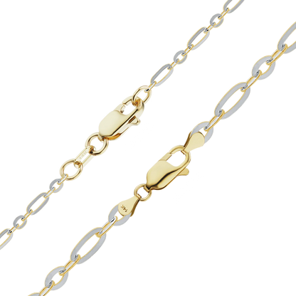 Diamond Cut Cable Figaro Bracelet in 14K Two Tone Gold