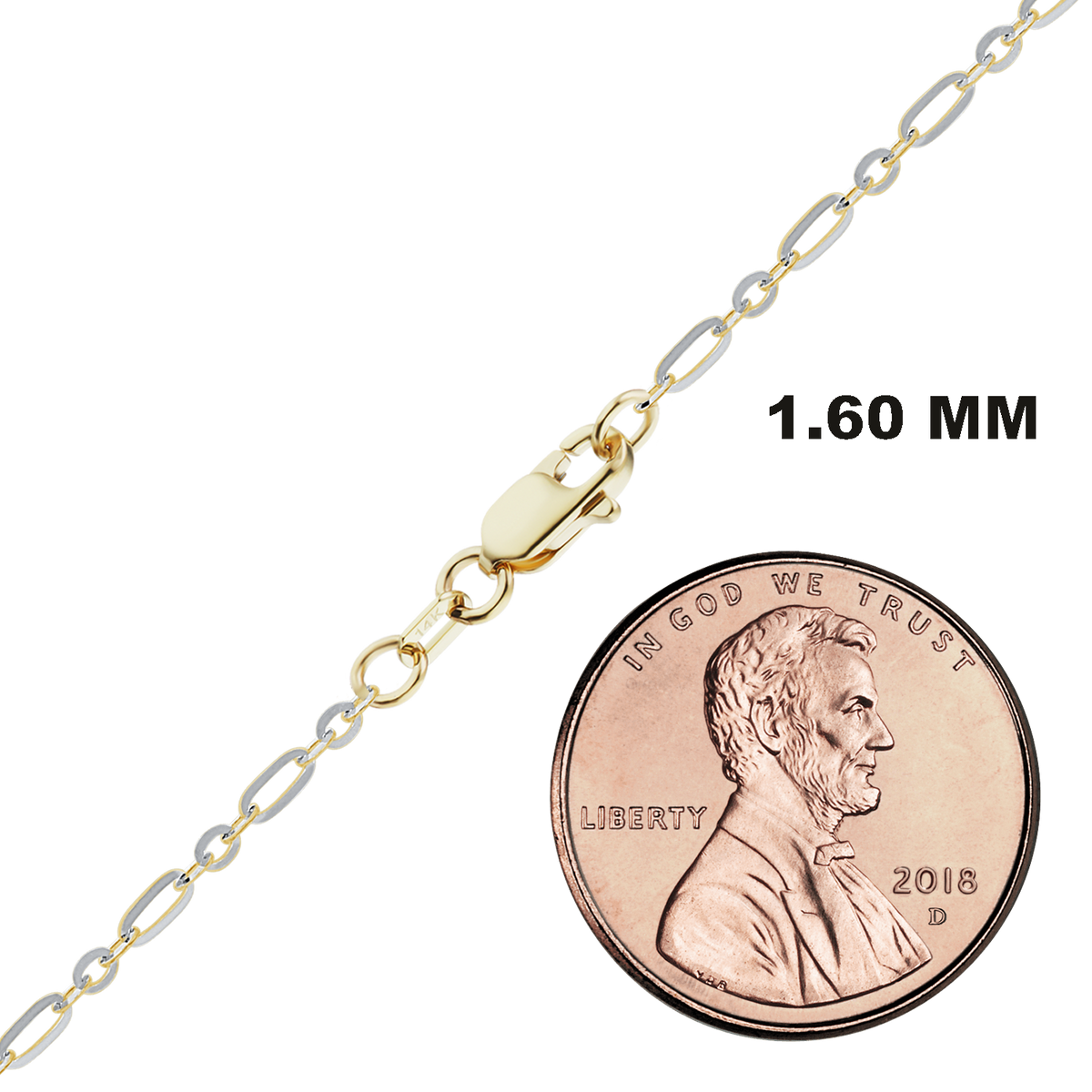 Diamond Cut Cable Figaro Bracelet in 14K Two Tone Gold