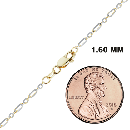 Diamond Cut Cable Figaro Bracelet in 14K Two Tone Gold