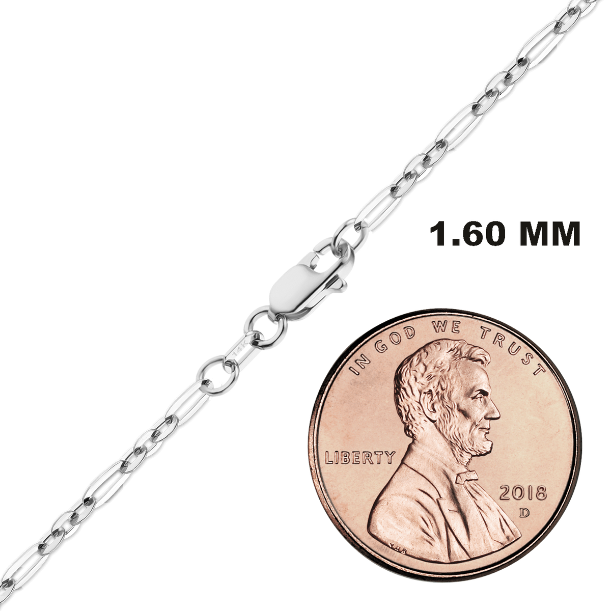 Diamond Cut Cable Figaro Bracelet in 14K White Gold