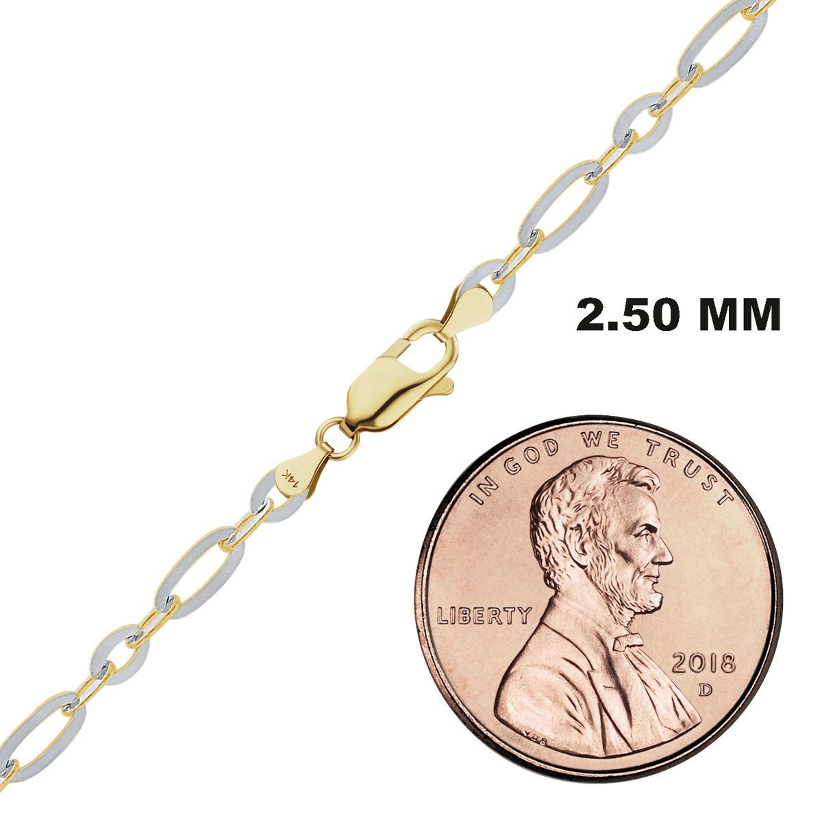 Diamond Cut Cable Figaro Necklace 14K Two Tone Gold
