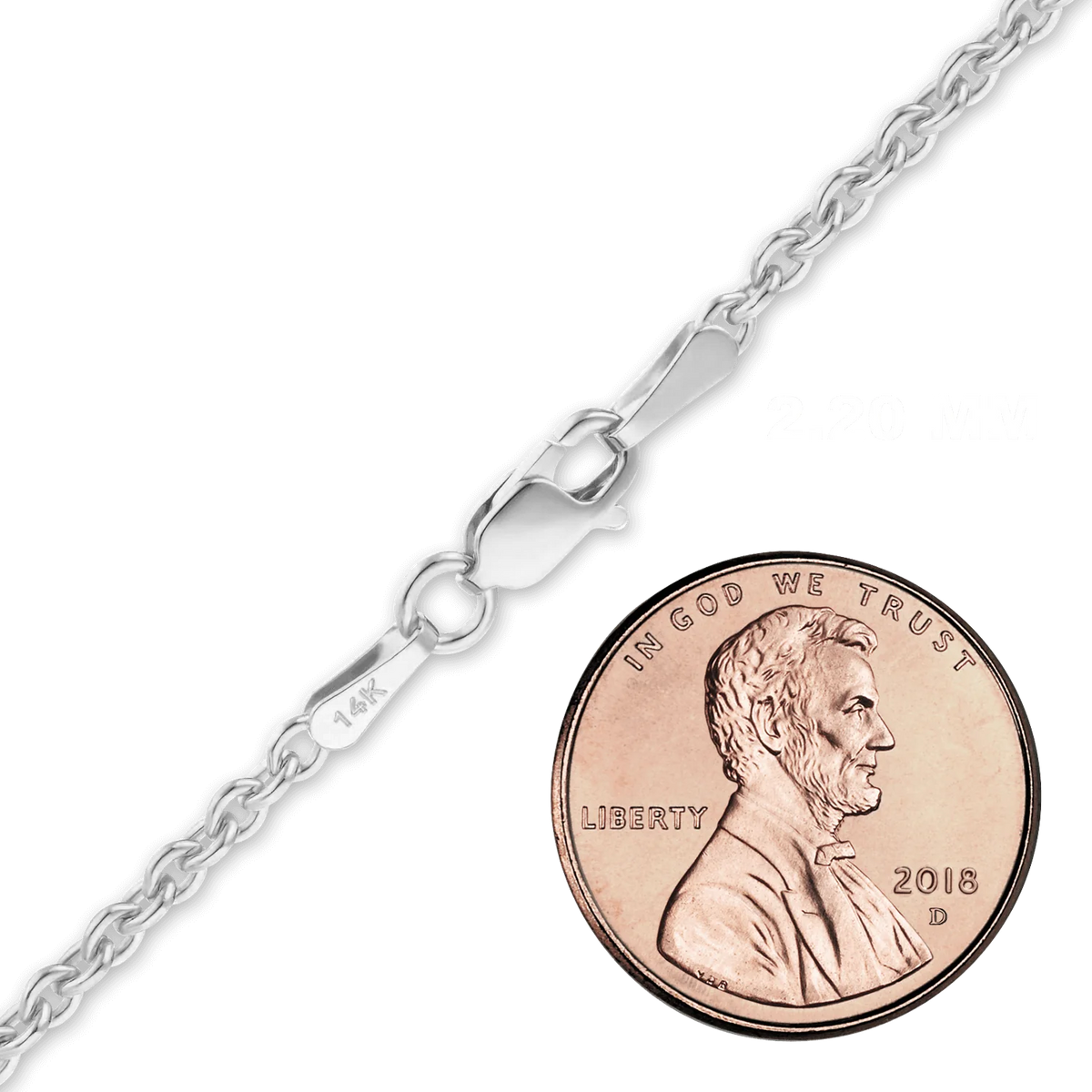 Heavy Round Cable Necklace 14K White Gold