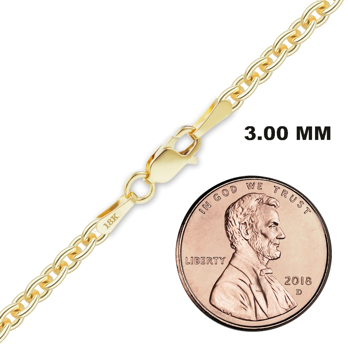 Heavy Round Cable Necklace 18K Yellow Gold