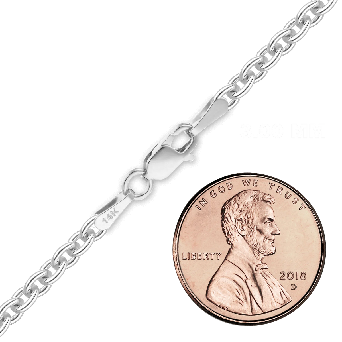 Heavy Round Cable Bracelet in 14K White Gold