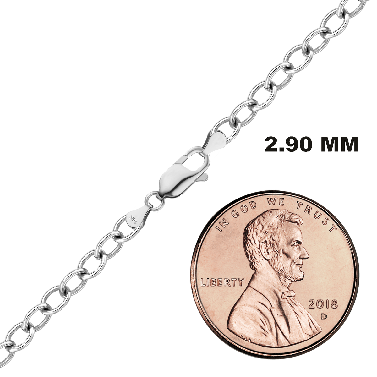 Light Round Cable Necklace 14K White Gold