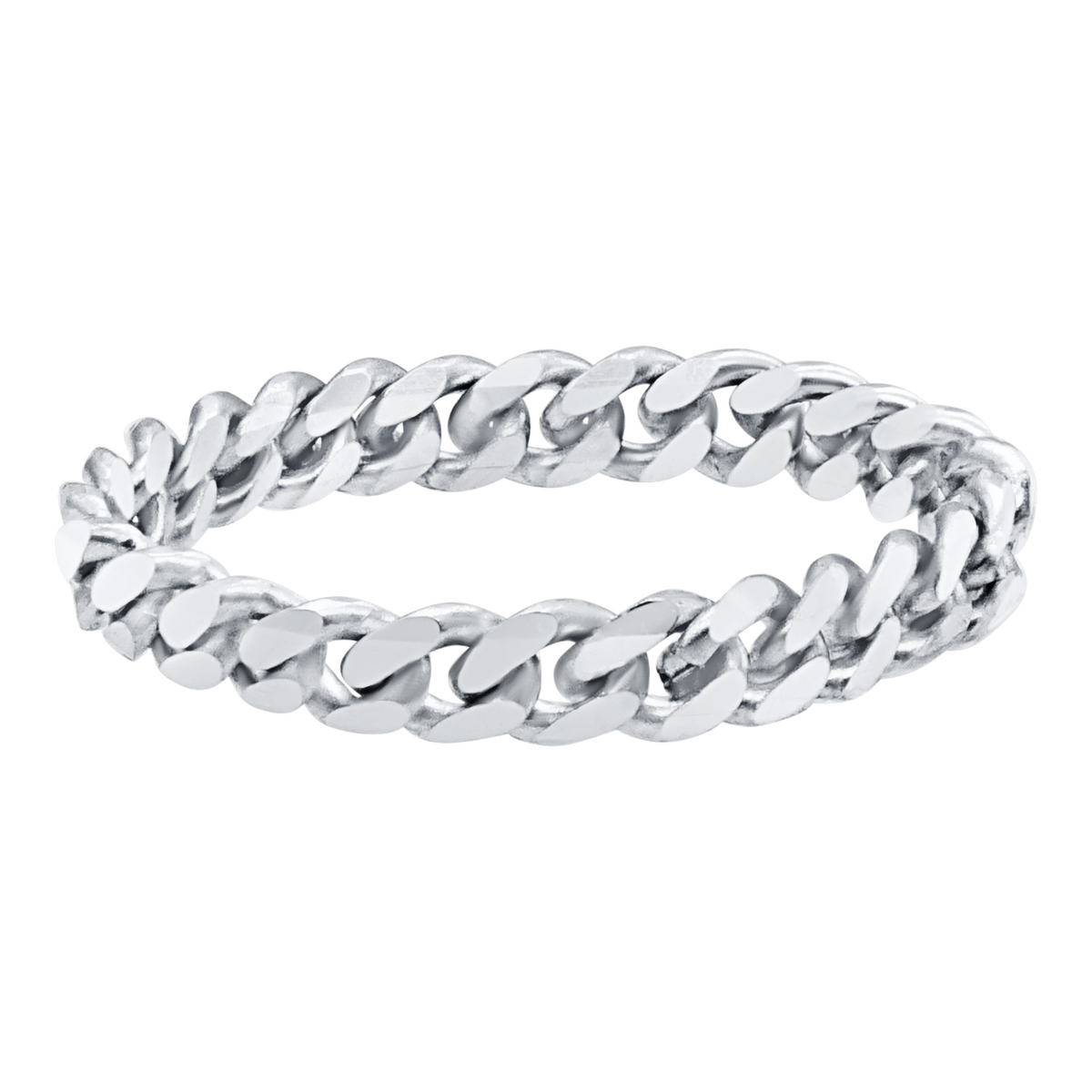 Solid Cuban Curb Chain Ring in 14K White Gold