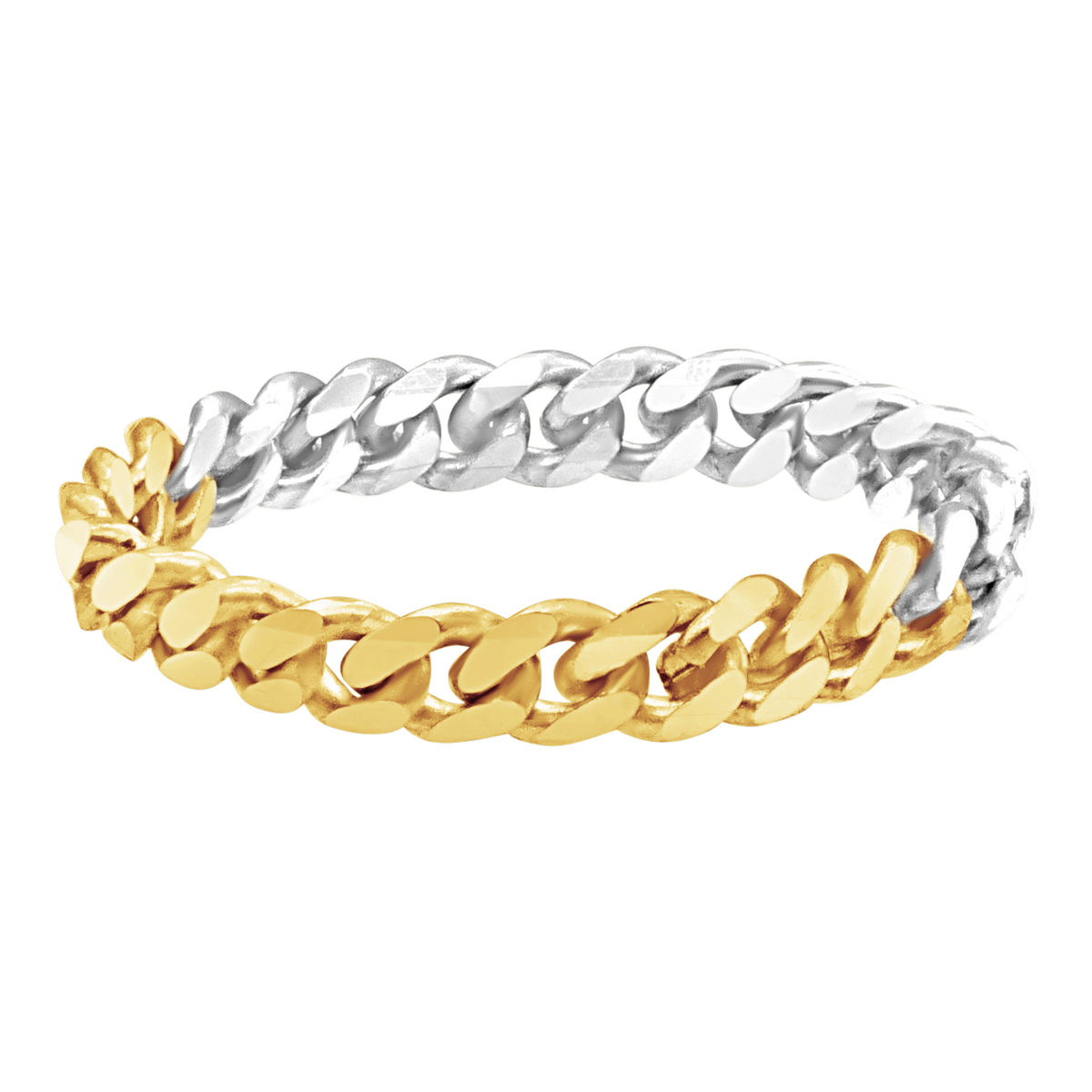 Solid Cuban Curb Chain Ring in 14K Two-Tone Gold