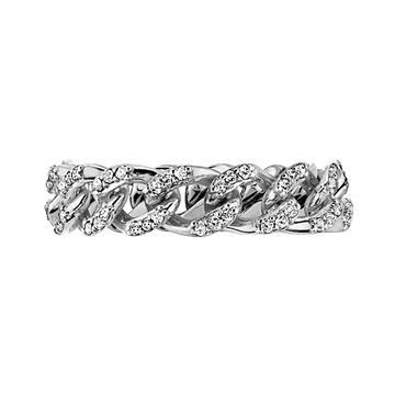 Classic Curb Chain Ring with Pave Set Natural Diamonds in 14K White Gold