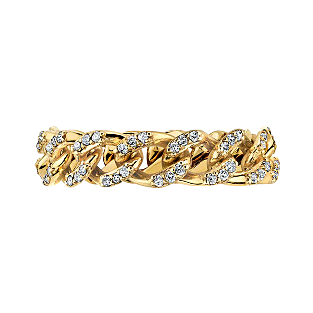 Klassischer Panzerkettenring mit Pavé-Fassung aus natürlichen Diamanten – 14 Karat Gelbgold