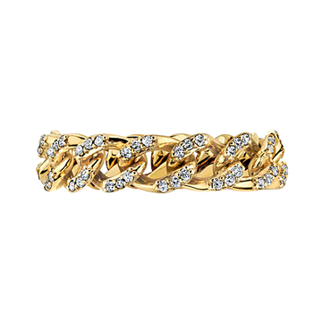 Klassischer Panzerkettenring mit Pavé-Fassung aus natürlichen Diamanten – 14 Karat Gelbgold
