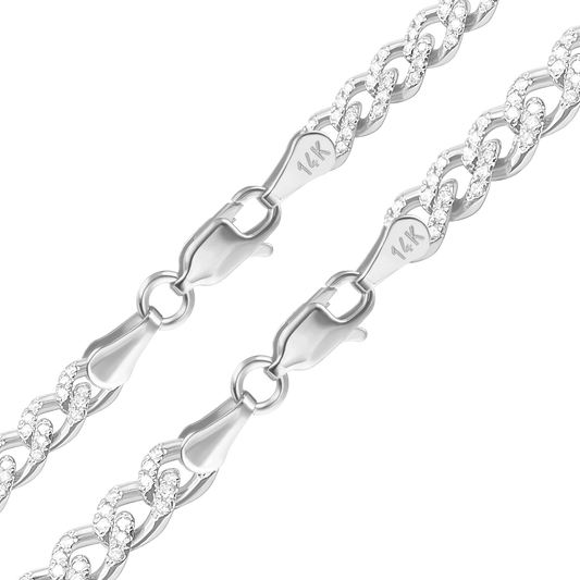 Klassisches Panzerarmband mit Pavé-Fassung aus natürlichen Diamanten in 14-karätigem Weißgold