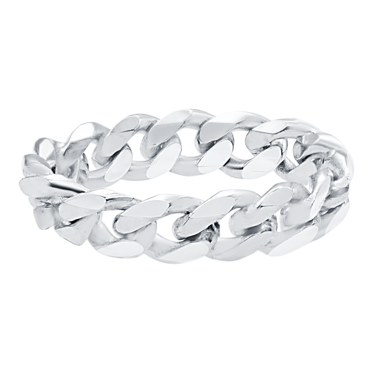 Solid Cuban Curb Chain Ring in 14K White Gold