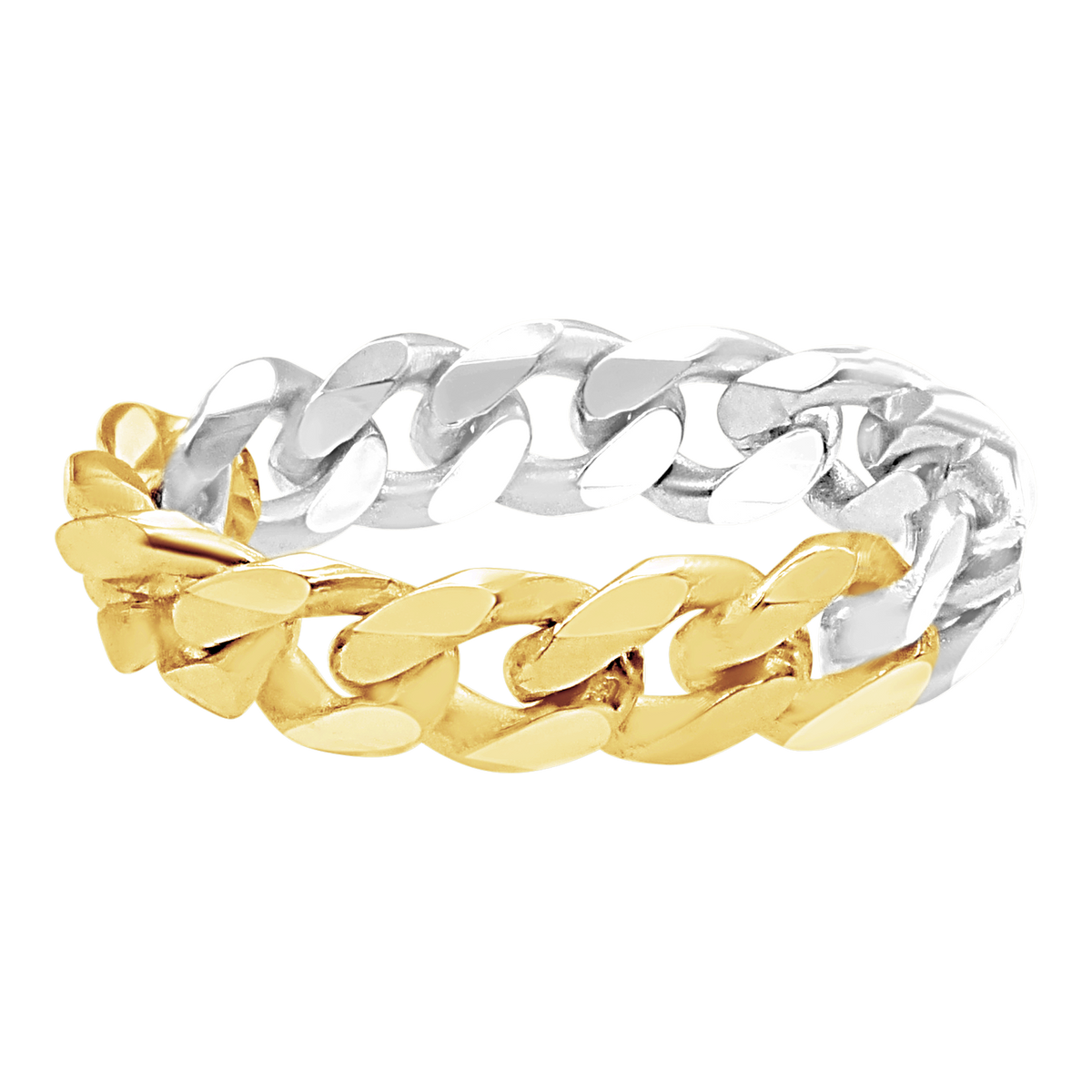 Solid Cuban Curb Chain Ring in 14K Two-Tone Gold