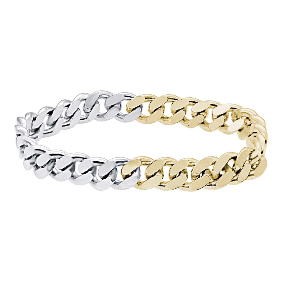 Solid Cuban Curb Chain Ring, Two-Tone Sterling Silver