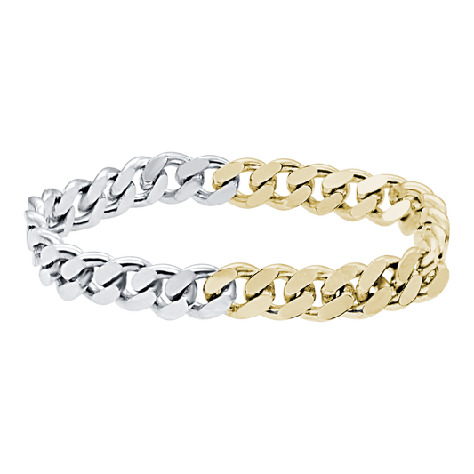 Solid Cuban Curb Chain Ring, Two-Tone Sterling Silver