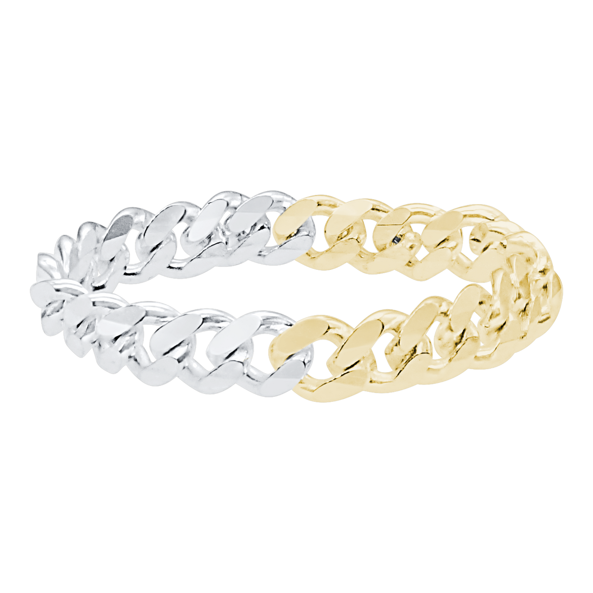 Solid Cuban Curb Chain Ring, Two-Tone Sterling Silver