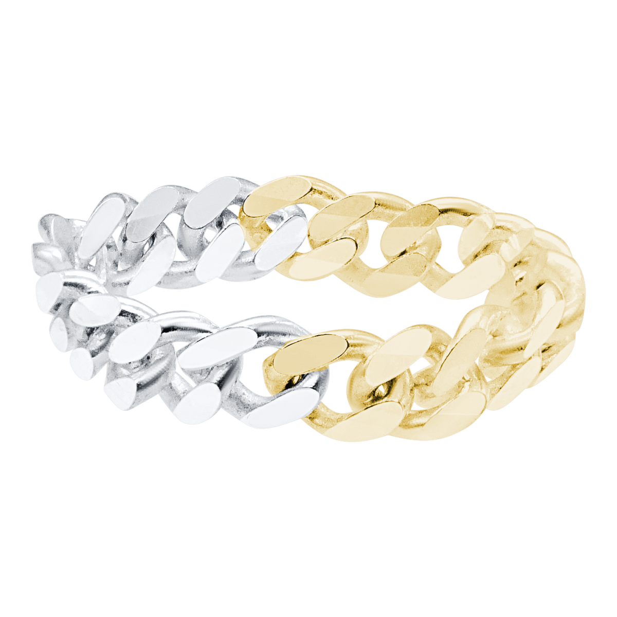 Solid Cuban Curb Chain Ring, Two-Tone Sterling Silver