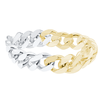 Solid Cuban Curb Chain Ring, Two-Tone Sterling Silver