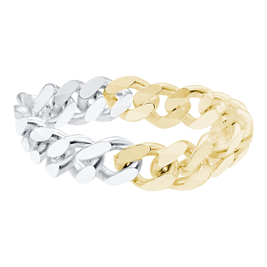 Solid Cuban Curb Chain Ring, Two-Tone Sterling Silver