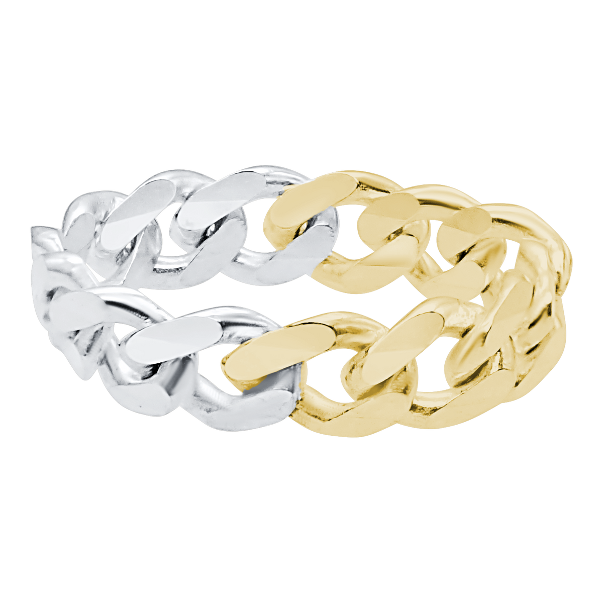 Solid Cuban Curb Chain Ring, Two-Tone Sterling Silver