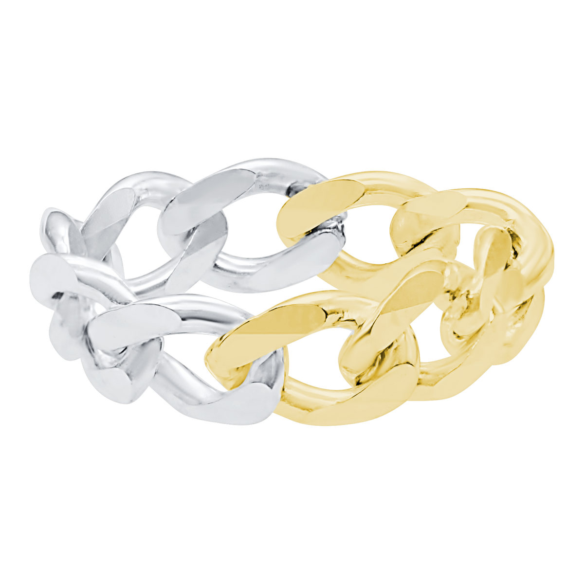 Solid Cuban Curb Chain Ring, Two-Tone Sterling Silver