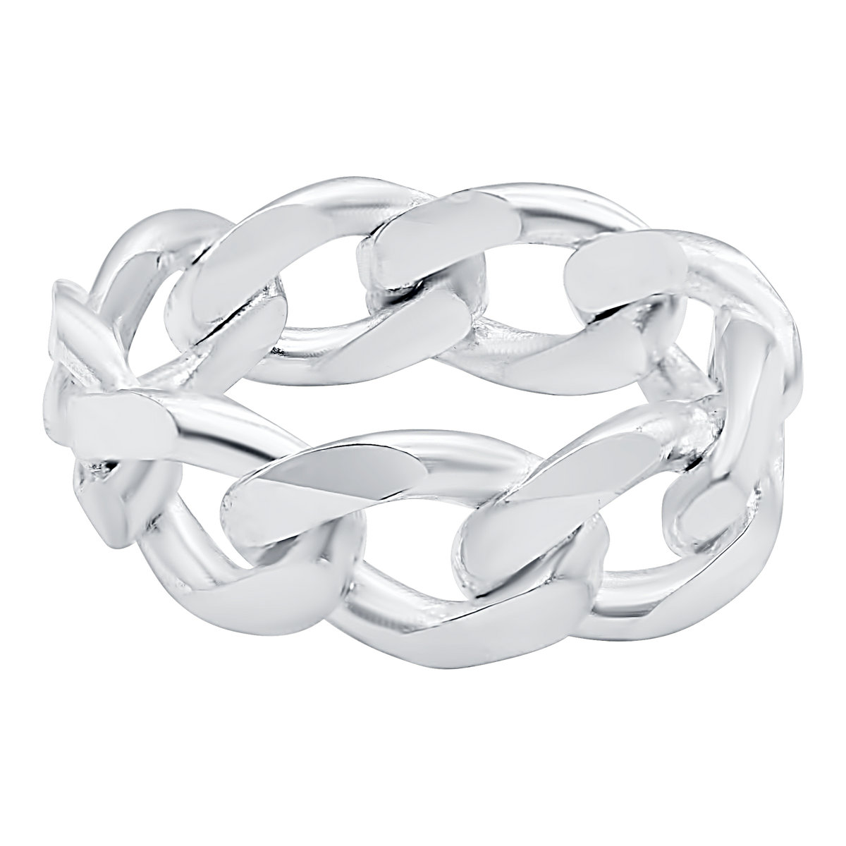 Solid Cuban Curb Chain Ring, Sterling Silver
