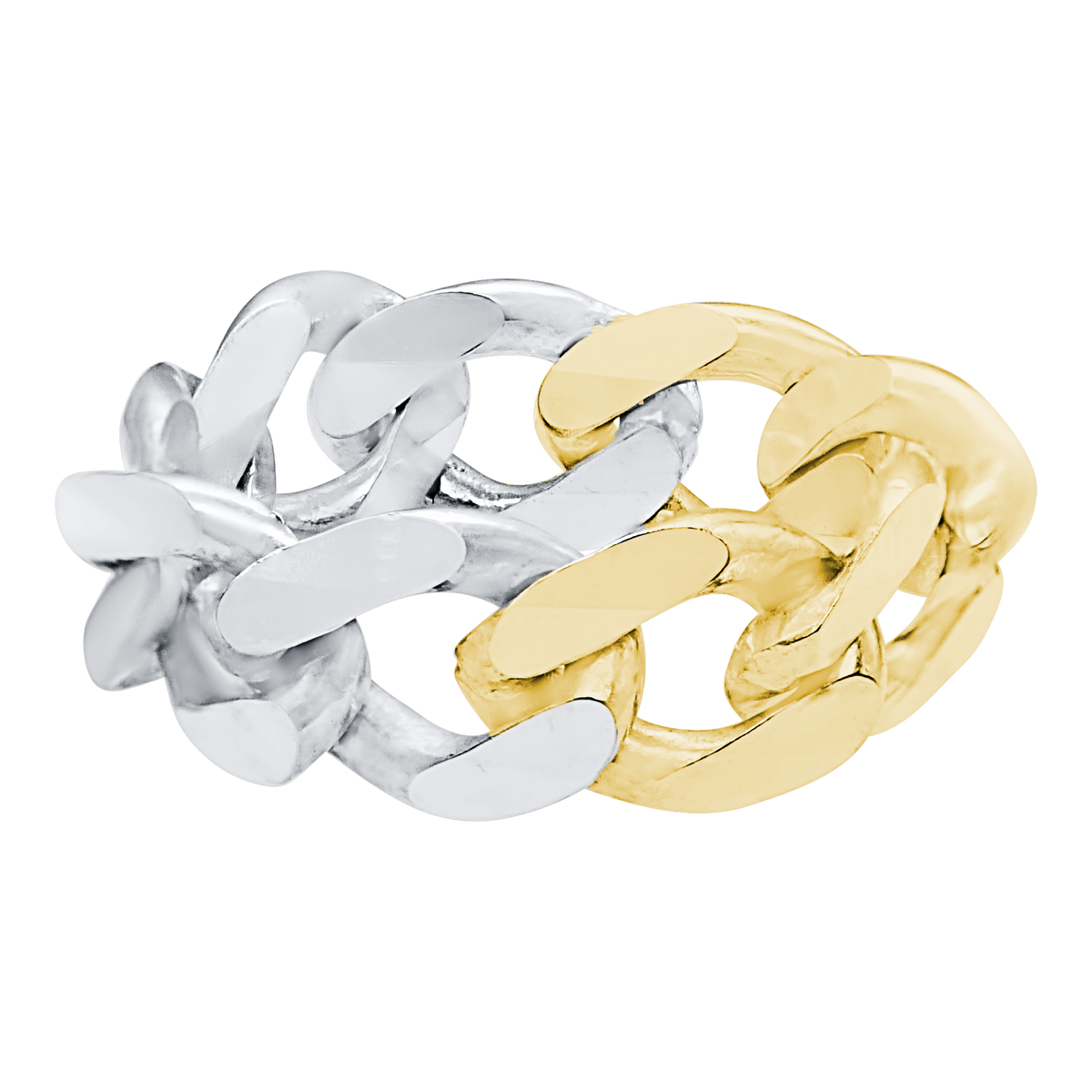 Solid Cuban Curb Chain Ring, Two-Tone Sterling Silver