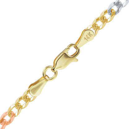 Light Curb Bracelet in 14K Tri-Color Gold
