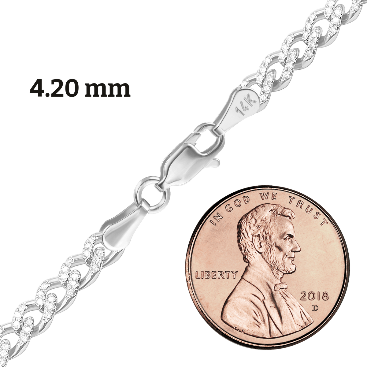 Classic Curb Necklace with Pave Set Diamonds in 14K White Gold