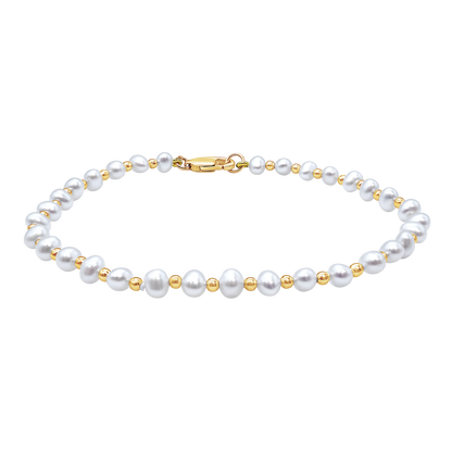 Organic Freshwater Pearl Beaded Anklet in Gold-Filled