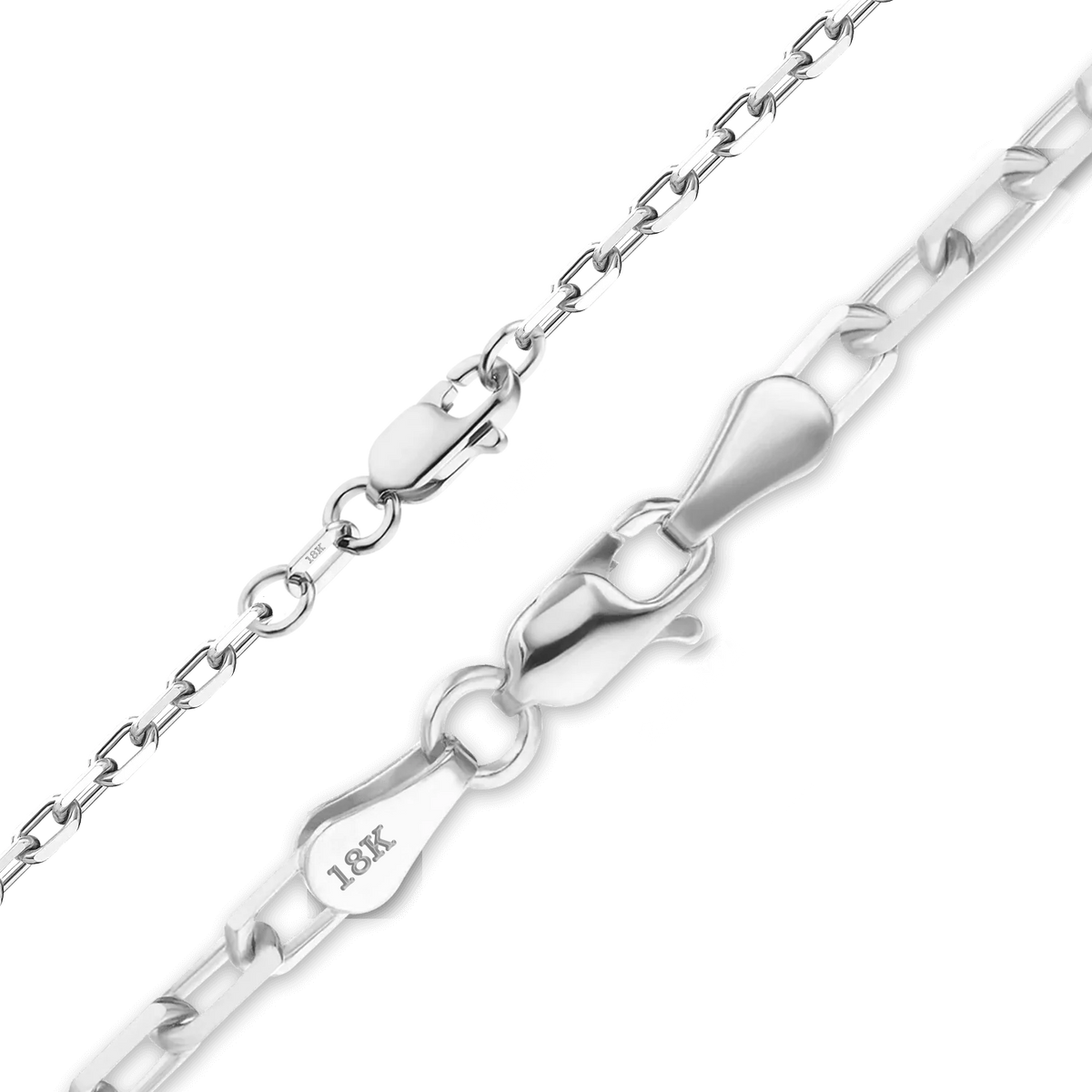 Elongated Diamond Cut Cable Bracelet in 18K White Gold