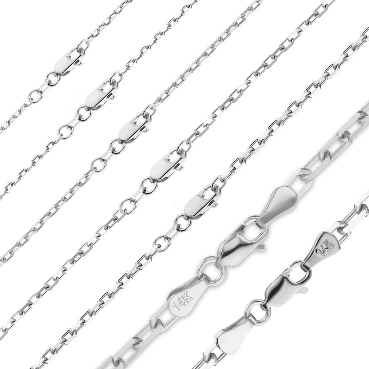 Elongated Diamond Cut Cable Bracelet in 14K White Gold