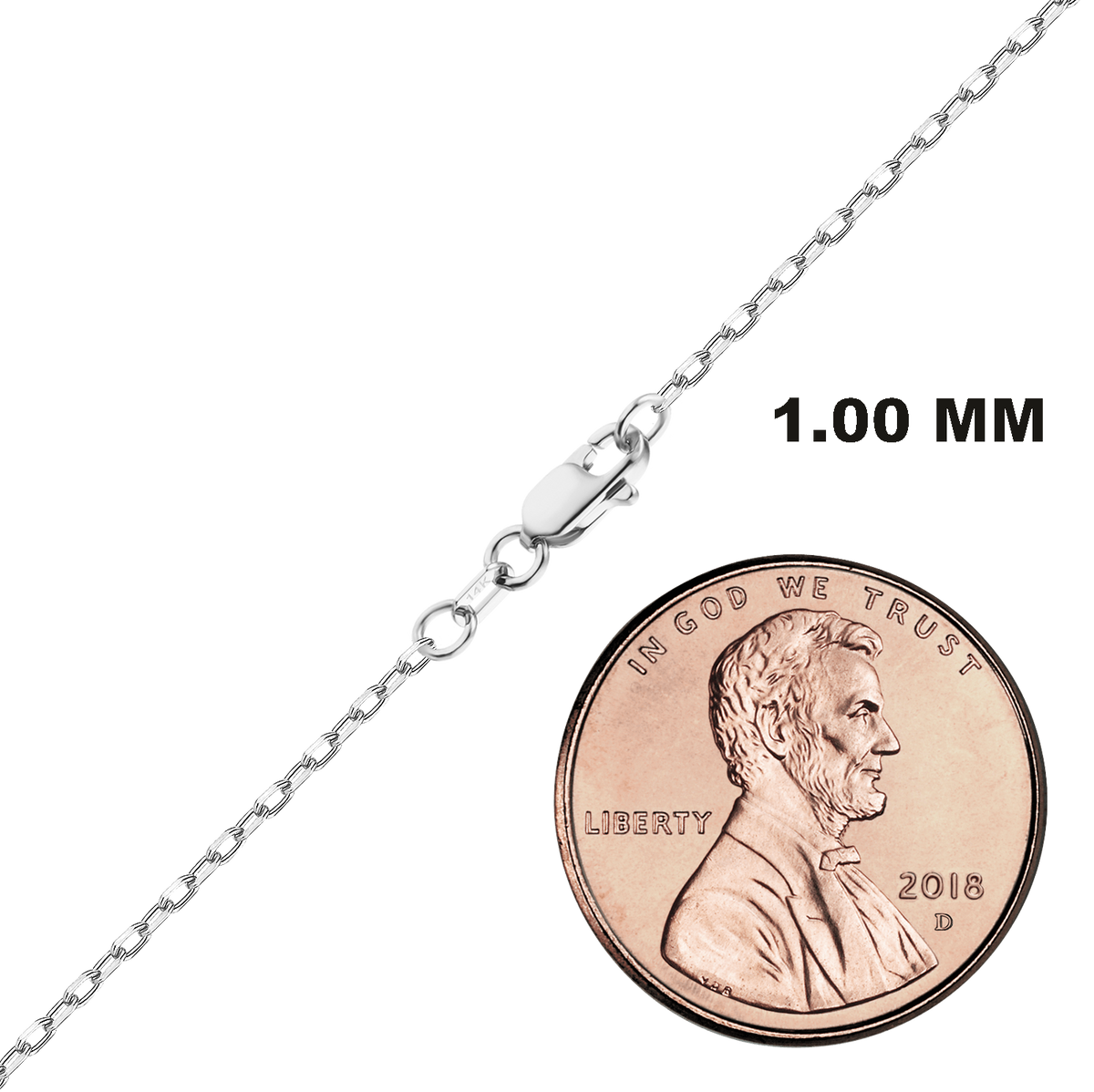 Elongated Diamond Cut Cable Necklace 14K White Gold