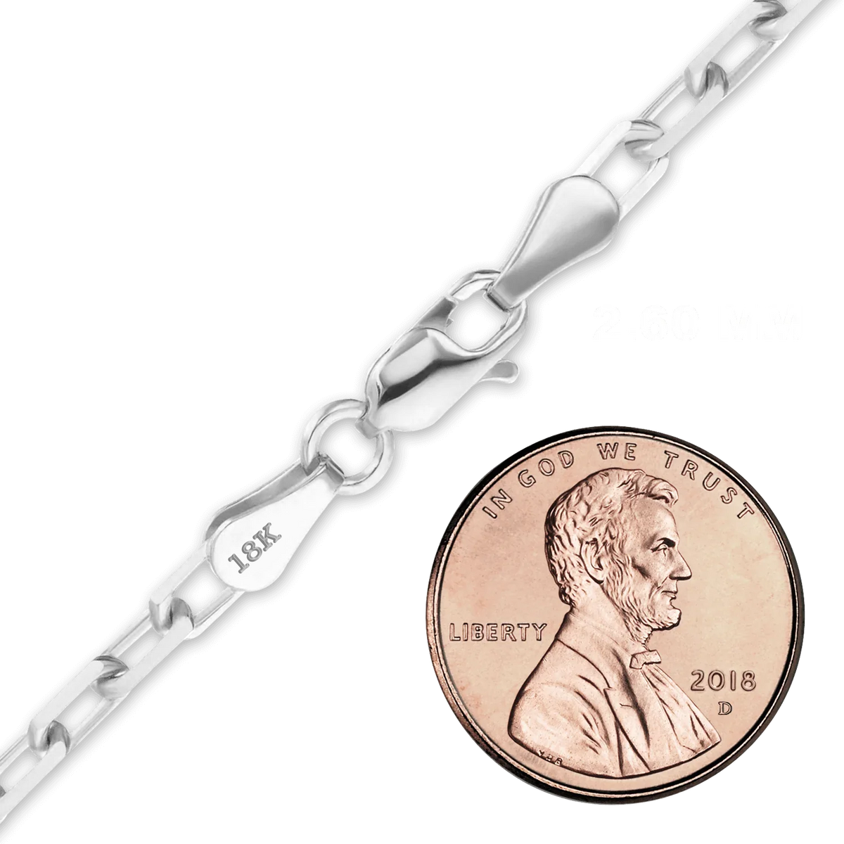 Elongated Diamond Cut Cable Necklace 18K White Gold