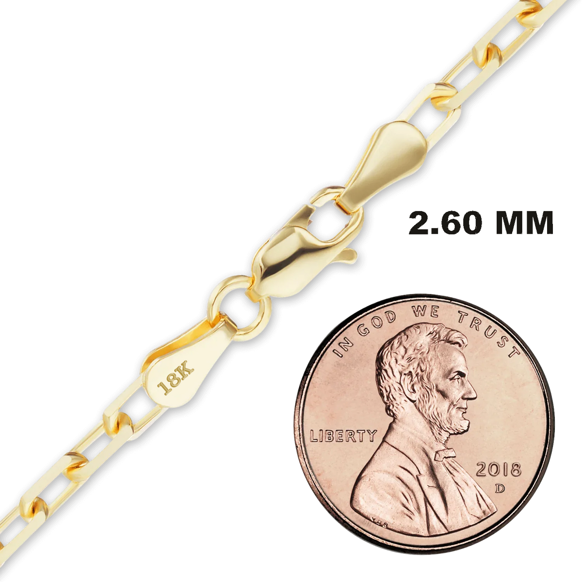 Elongated Diamond Cut Cable Necklace 18K Yellow Gold