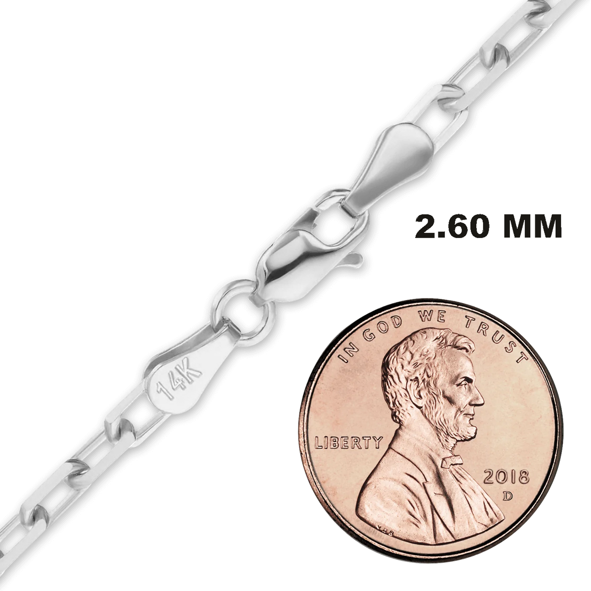 Elongated Diamond Cut Cable Necklace 14K White Gold