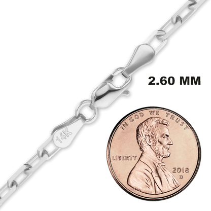 Elongated Diamond Cut Cable Necklace 14K White Gold