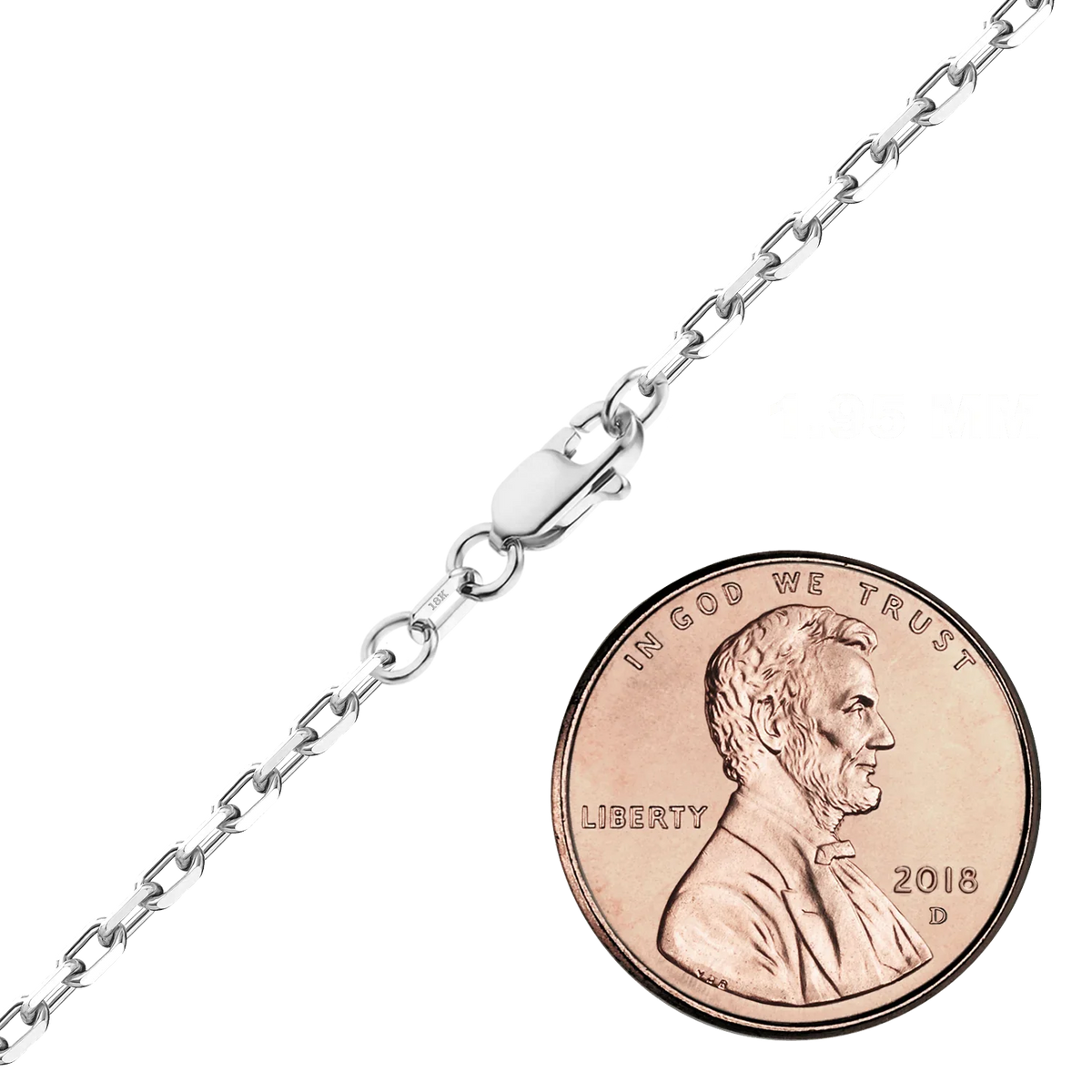 Elongated Diamond Cut Cable Necklace 18K White Gold