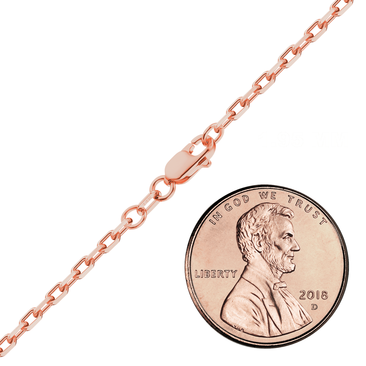 Elongated Diamond Cut Cable Necklace 14K Rose Gold
