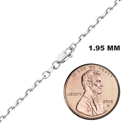 Elongated Diamond Cut Cable Necklace 14K White Gold