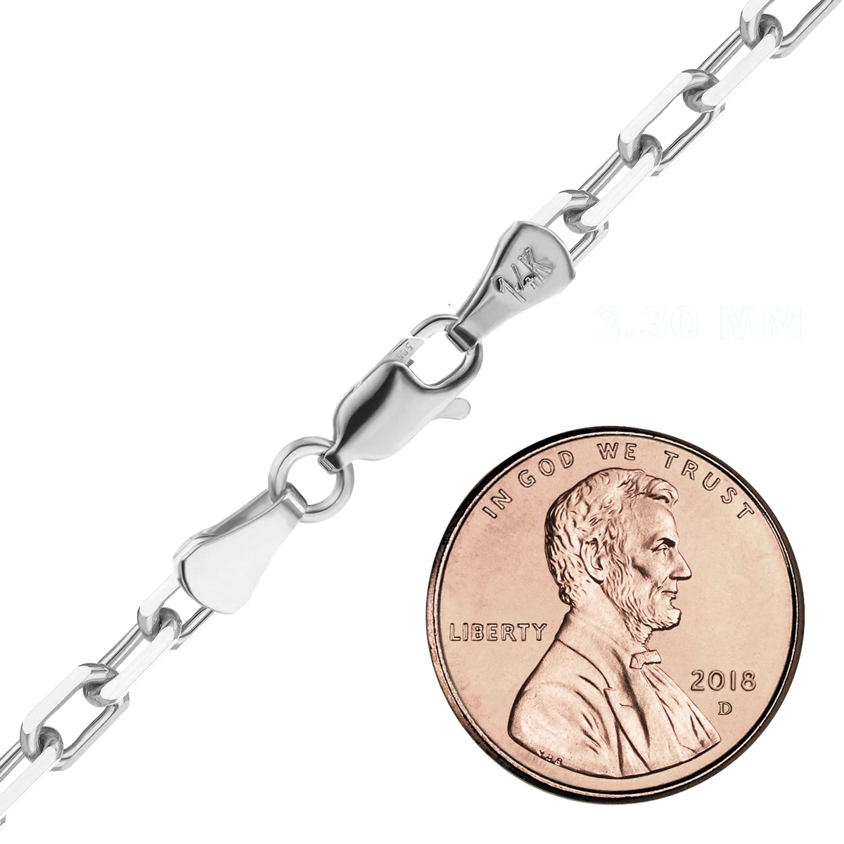 Elongated Diamond Cut Cable Bracelet in 14K White Gold