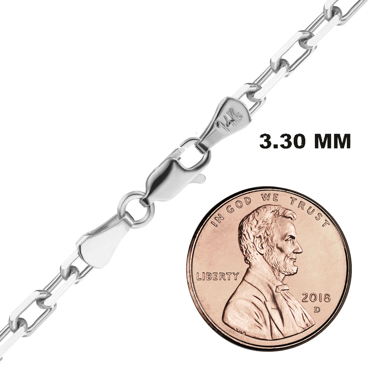 Elongated Diamond Cut Cable Necklace 14K White Gold